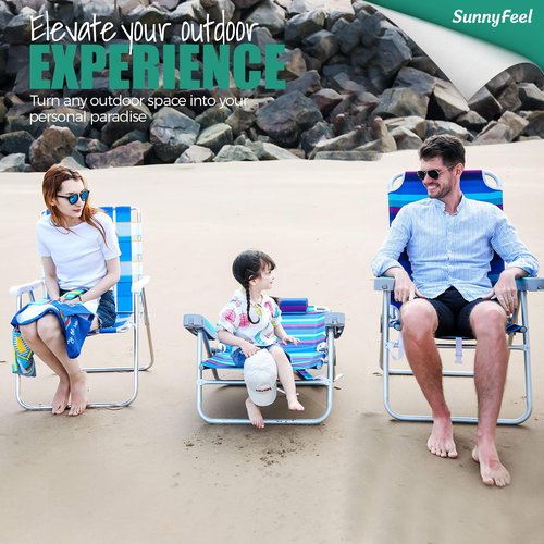 SUNNYFEEL Extra Wide 28" Folding Beach Chair 5 Position Lay Flat, Portable Camping Chair with Cup Holder for Outdoor/Lawn/Trip/Picnic, Lightweight Foldable Sand Chairs for Adults