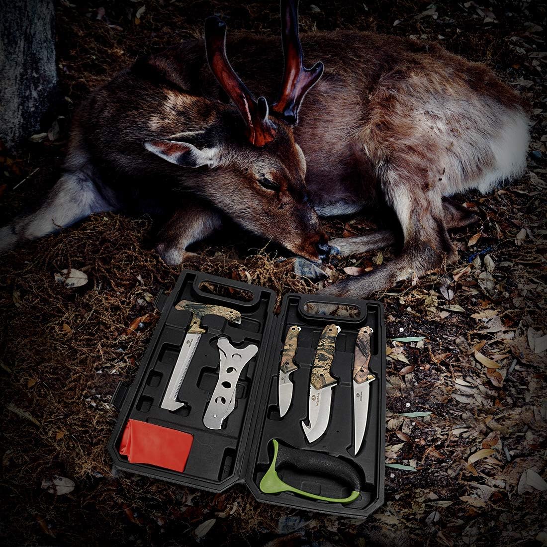 Mossy Oak Hunting Field Dressing Kit - Portable Butcher Game Processor Set (8-Piece)