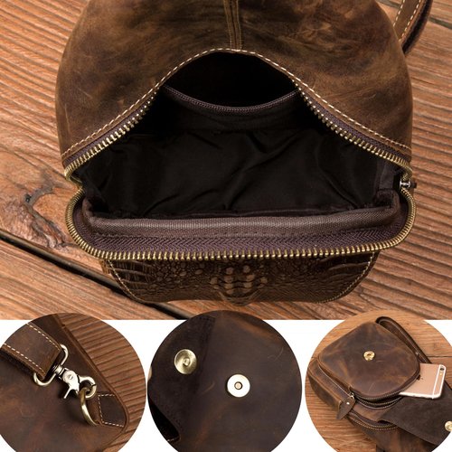 Myunxui Genuine Leather Sling Bag for Men Women Backpack Chest Shoulder Satchel Crossbody Bags Casual Outdoor Daypack Deep Brown