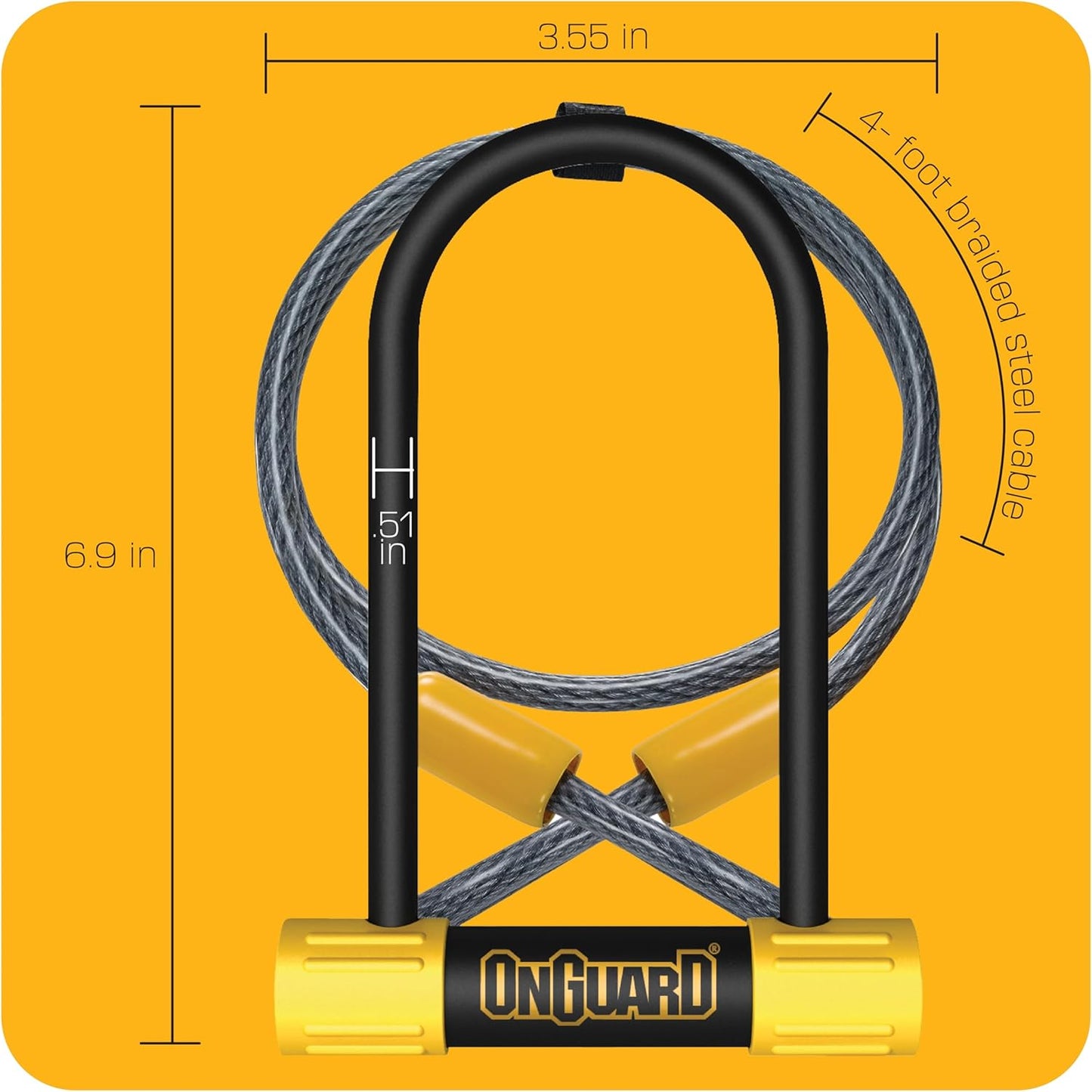 OnGuard Bulldog Medium DT U-Lock , Black/yellow, 3.55" X 6.90