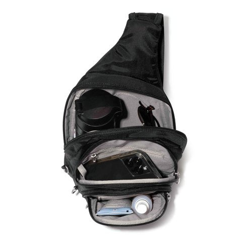 Baggallini Securtex® Anti-Theft Triple Zip Sling - Travel Backpack Sling Bag Crossbody - RFID Wallet Locking Zipper