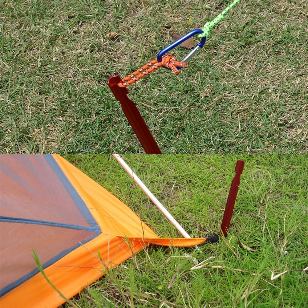 SourceTon 10 Pack Tent Stakes with 4 Reflective Guy Lines - 7075 Aluminum Lightweight Rust-Free Camping Pegs for All Terrains, Includes Adjustable Cord & Carry Pouch (7" Heavy Duty)