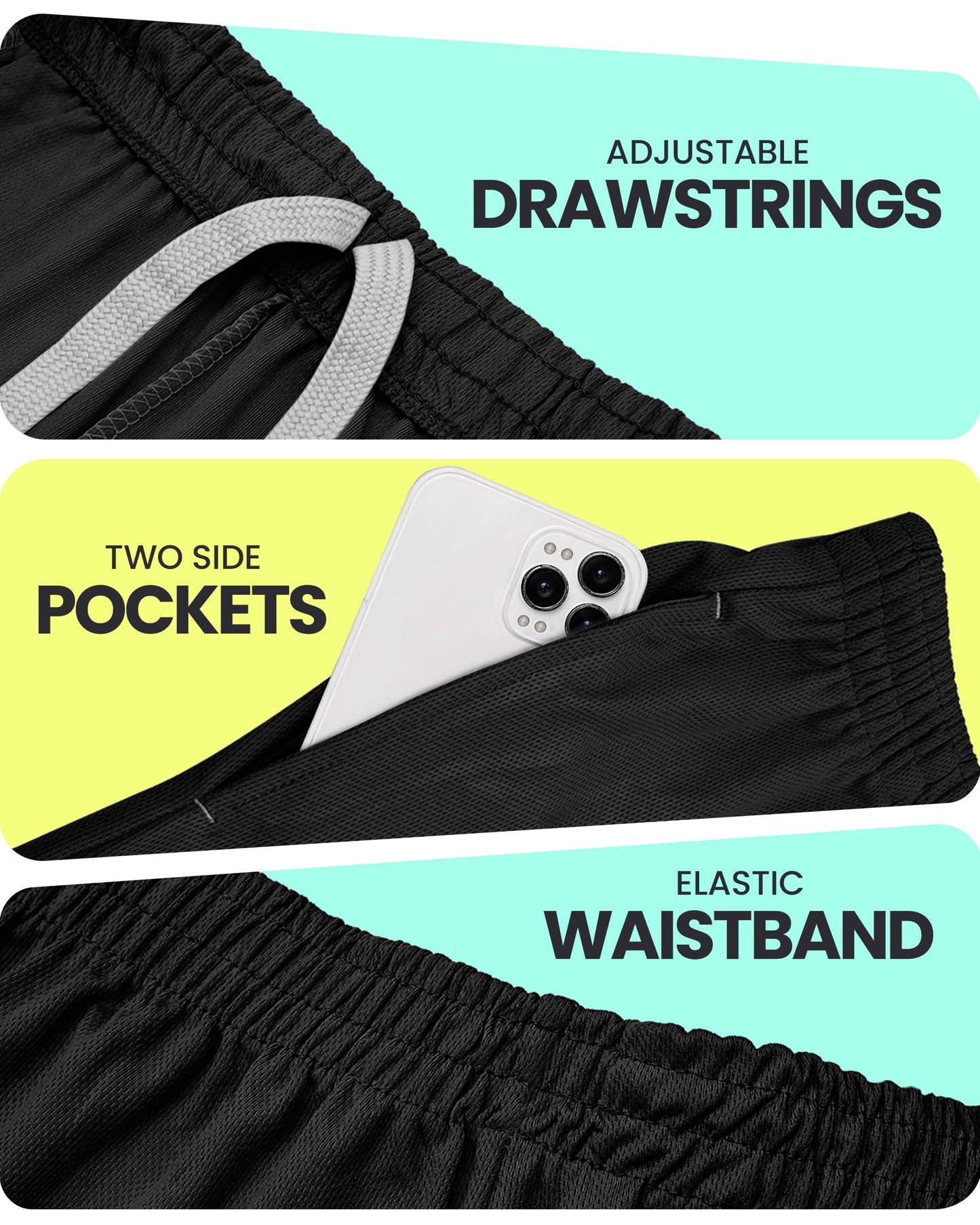 NY Threads Men's Athletic Shorts Quick Dry Loose-Fit Lightweight Running Workout Gym Shorts with Pockets, Medium, Black