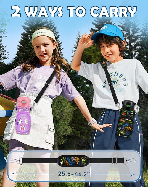 Miss Adola Water Bottle Carrier with Strap - Cute Cartoon Insulated Water Bottle Carrier Bag with Pocket Neoprene Bottle Holder Bag for 14/16/18/20 oz Stainless Glass Bottles Sleeve, Dinosaur Bone