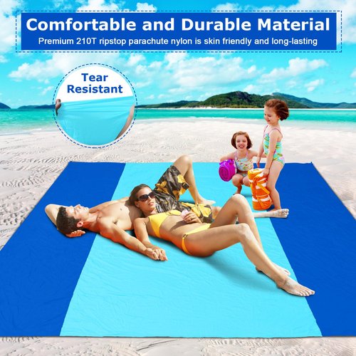 Gorich Beach Blanket Sandproof Waterproof, Extra Large 10'x9' Sand Free Beach Mat for 1-8 Adults, Lightweight & Quick Drying Picnic Mat for Outdoor Beach Travel Camping Hiking