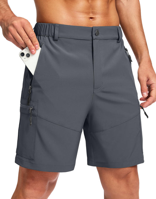 Pudolla Men's Hiking Cargo Shorts Lightweight 7" Travel Casual Shorts for Men Golf Work Outdoor with 5 Zipper Pockets(Deep Grey XX-Large)