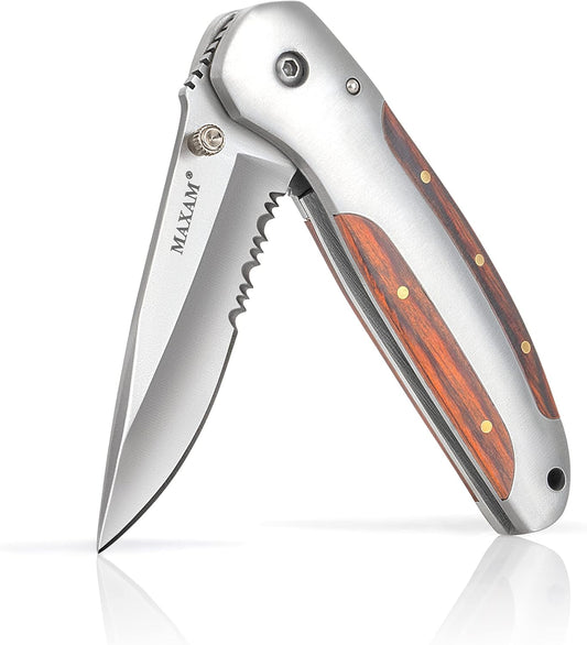 Maxam 4 Inch Liner Lock Knife: Helf Serrated Pocket Knife for EDC, Tactical, Survival, Camping, Fishing, and Hiking