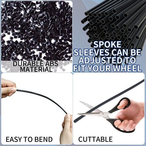 DZSEE 72Pcs Universal Spoke Skins Covers, Dirt Bike & Motorcycle Spoke Covers, Wheel Rim Wraps for 8-21 Rims - Black
