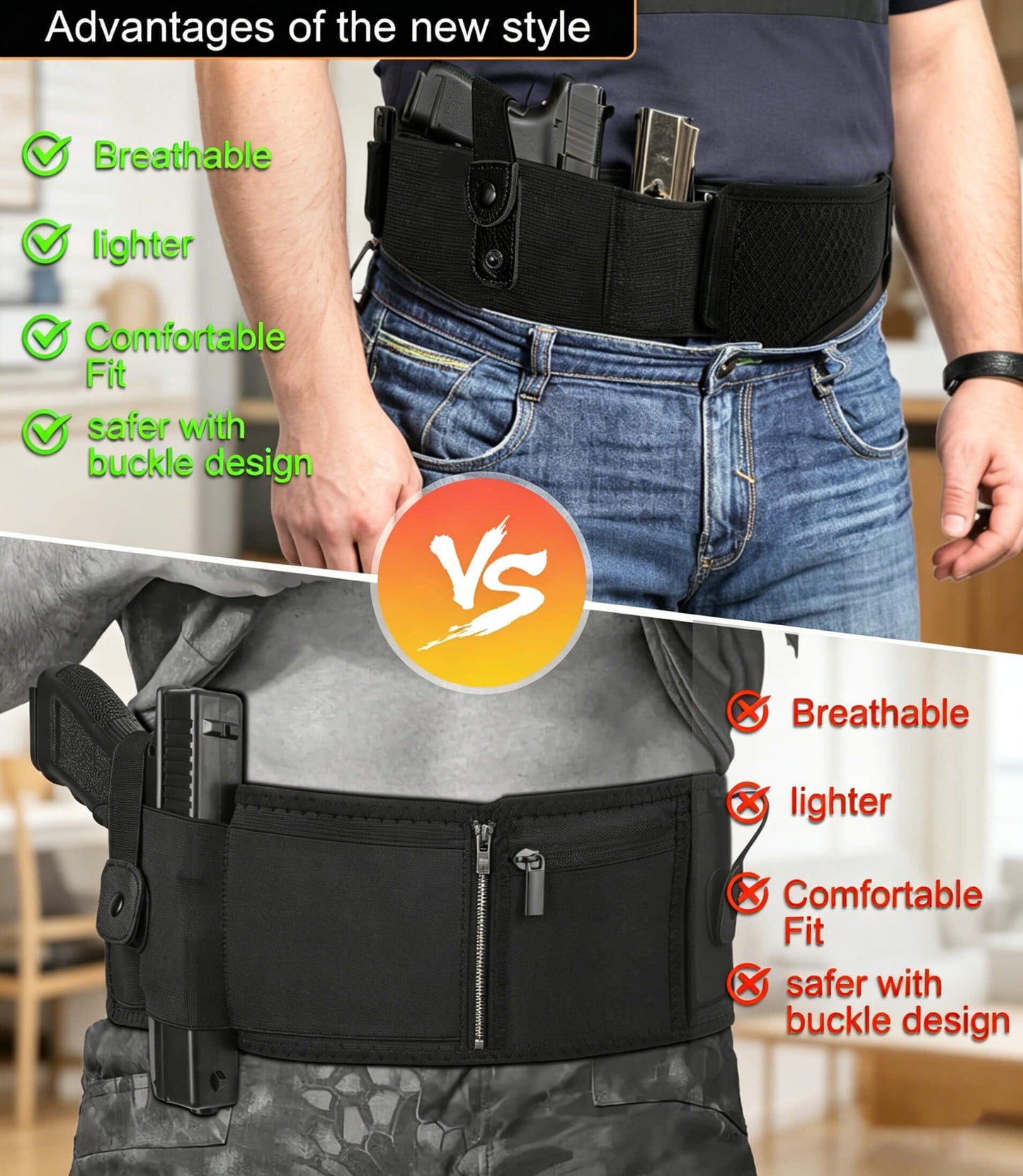 HOGIKUO Belly Band Holster for Men,Secure Conceal Carry for Women,Comfort Gun Holster,IWB fits Glock,Sig Sauer P365,Smith & Wesson, Bodyguard, M&P Shield,Ruger, and More