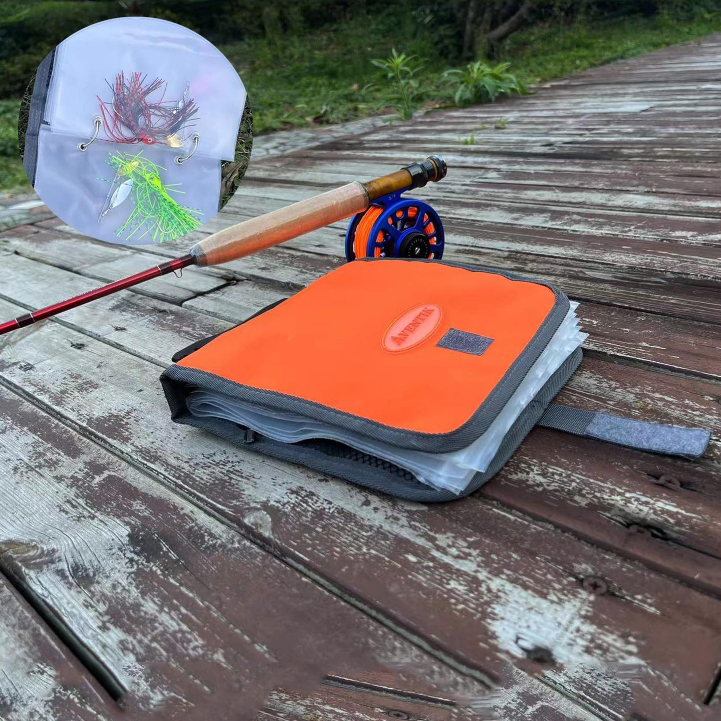 Aventik Fishing Tackle Binder Soft Cover Fishing Bait Organized Storage Rig Bag Soft Bait Binder Saltwater Resistant Fishing Bag 8.5x8.5x1.1inch (Orange)