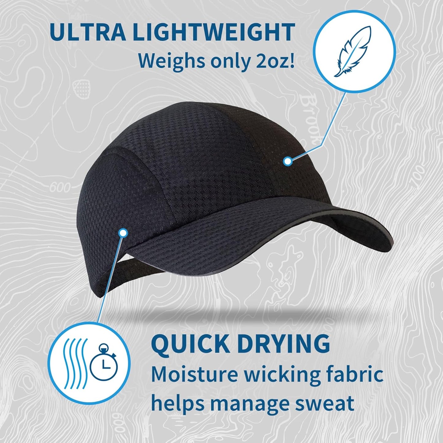 TrailHeads Performance Mens Running Hat - Lightweight, Quick Dry Workout Hats for Men - Athletic Sports Cap for Tennis, Gym