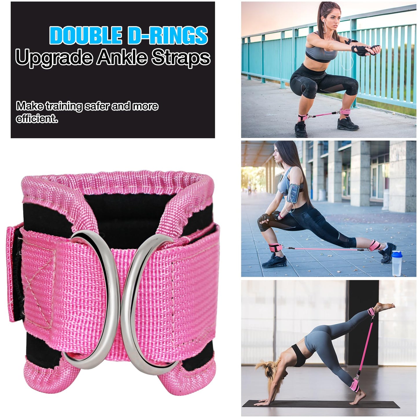 Ankle Resistance Bands with Cuffs,Exercise Bands for Working Out,Ankle Strap with 4PCS Resistance Band for Butt Lift Women,at Home Workout Equipment for Kickbacks Hip Fitness Training