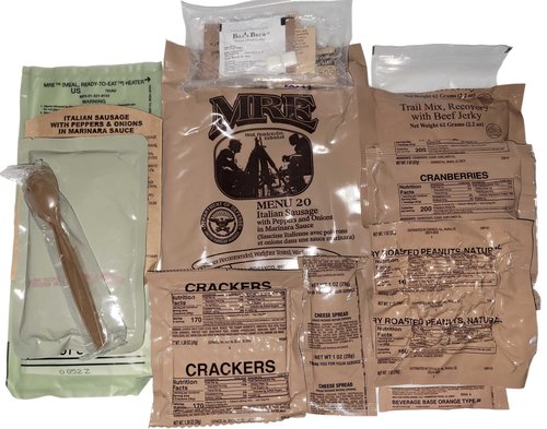 MRE #20 - Italian Sausage with Peppers and Onions in Marinara Sauce. USGI [Meal Ready to Eat] Emergency Meals, Military Ration, Hunting, Camping, Fishing, Prepper supplies and Survival