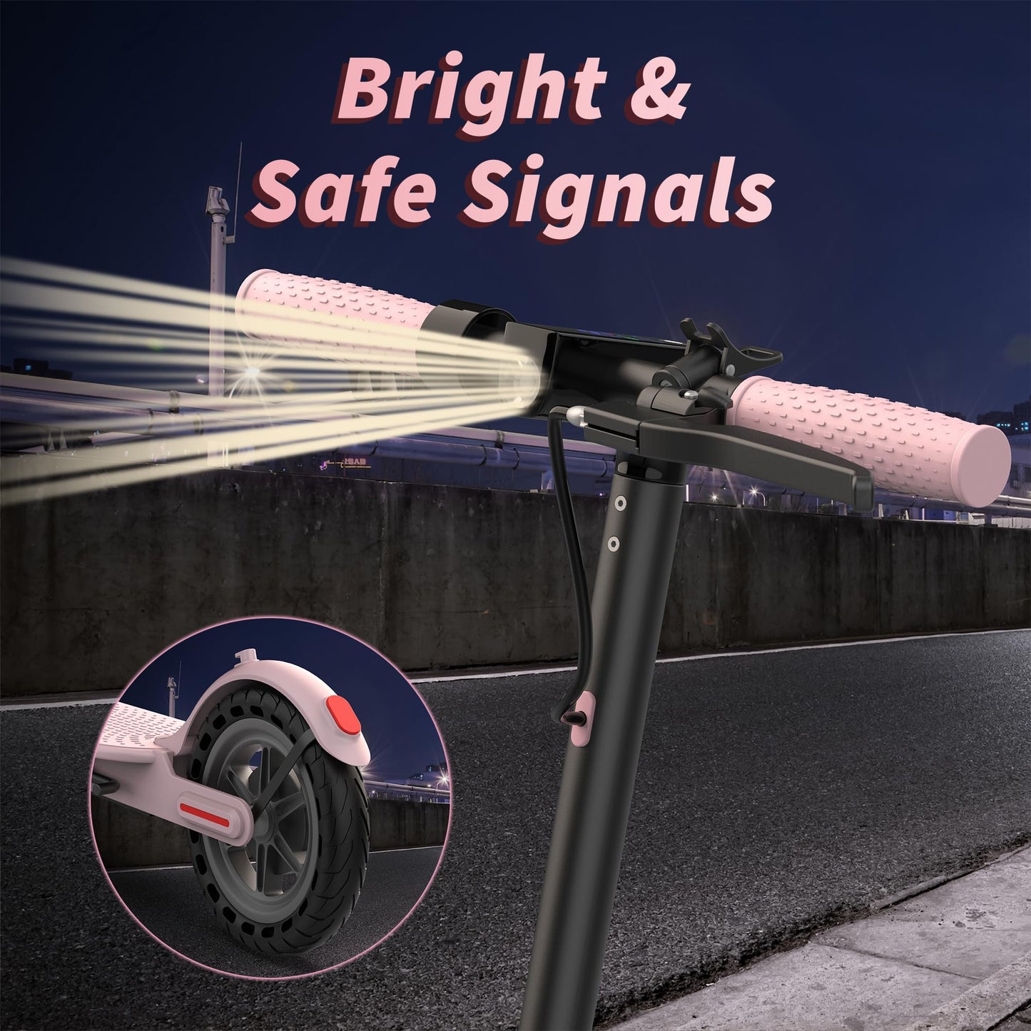 Roinside Electric Scooter - 8.5" Solid Tires, 350W Motor, Up to 19 MPH and 16 Miles Long-Range Commuting Foldable Scooter for Adults with Dual Braking System and Smart App, Pink
