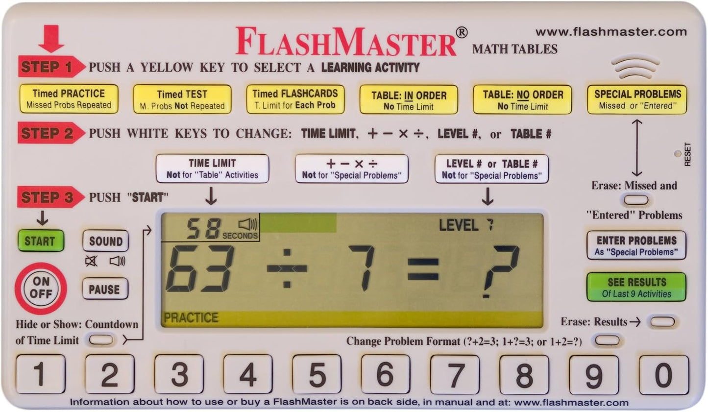 FlashMaster: Handheld Computer for Mastering All Basic Math Facts (3 Month Warranty)