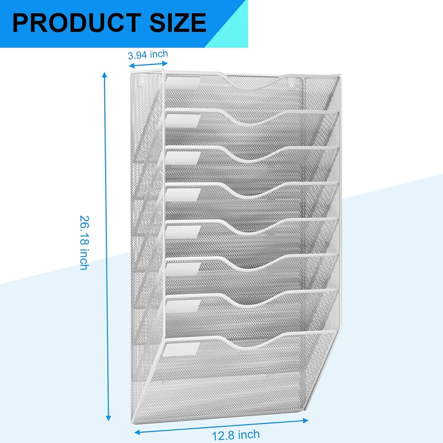 5 Pockets Mesh Hanging Wall File Holder Organizer Wall Mounted Paper Magazine Rack, Black