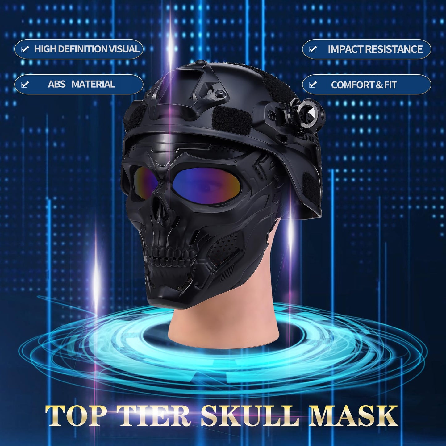 Airsoft Helmet and Mask, Tactical Skull Mask, Full Face Airsoft,Military Paintball Helmet with NVG Mount and Side Rail, Adjustable Strap - Complete Tactical Gear