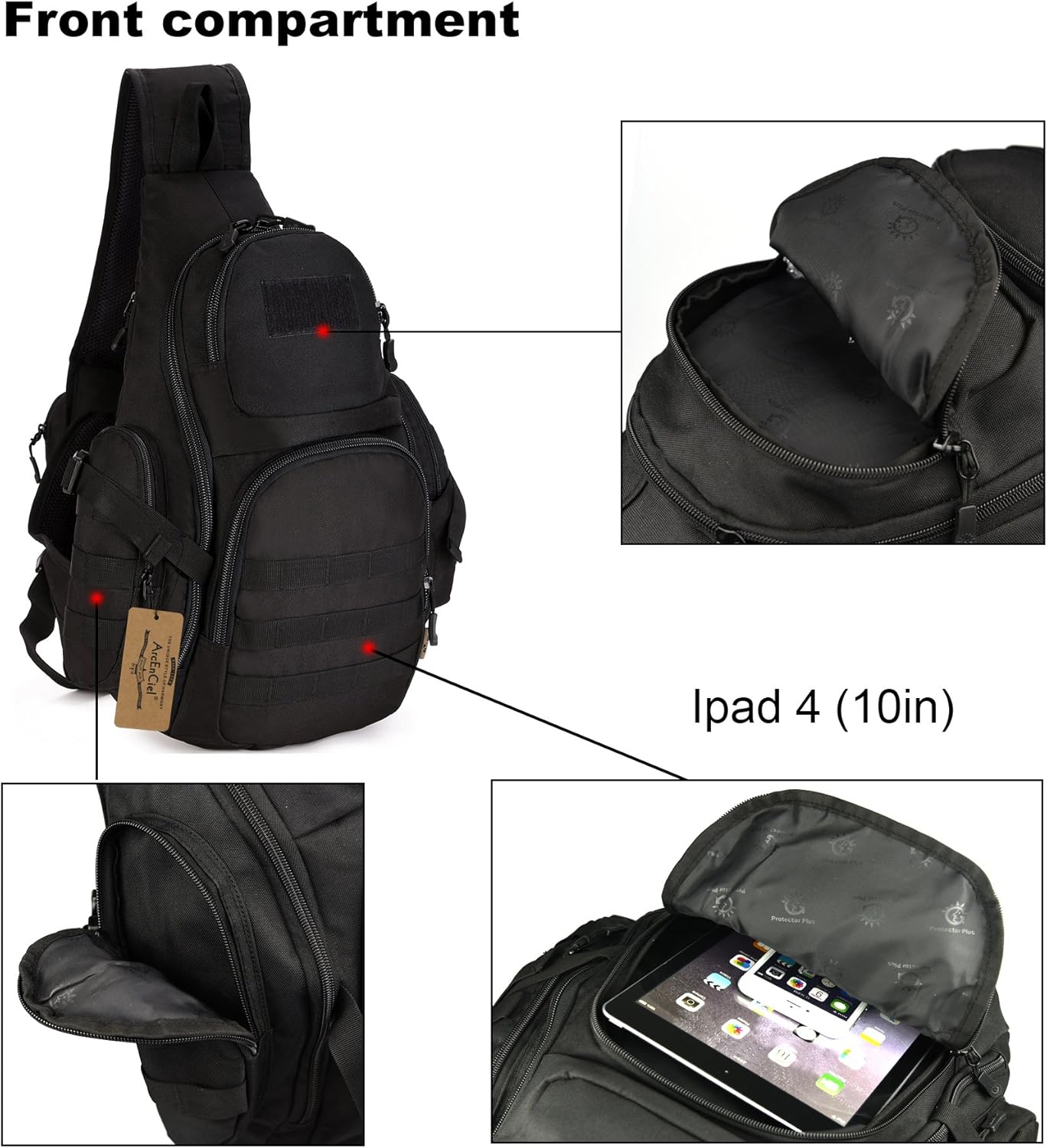 ArcEnCiel Tactical Sling Pack Military Molle Chest Crossbody Shoulder Bags with Patch