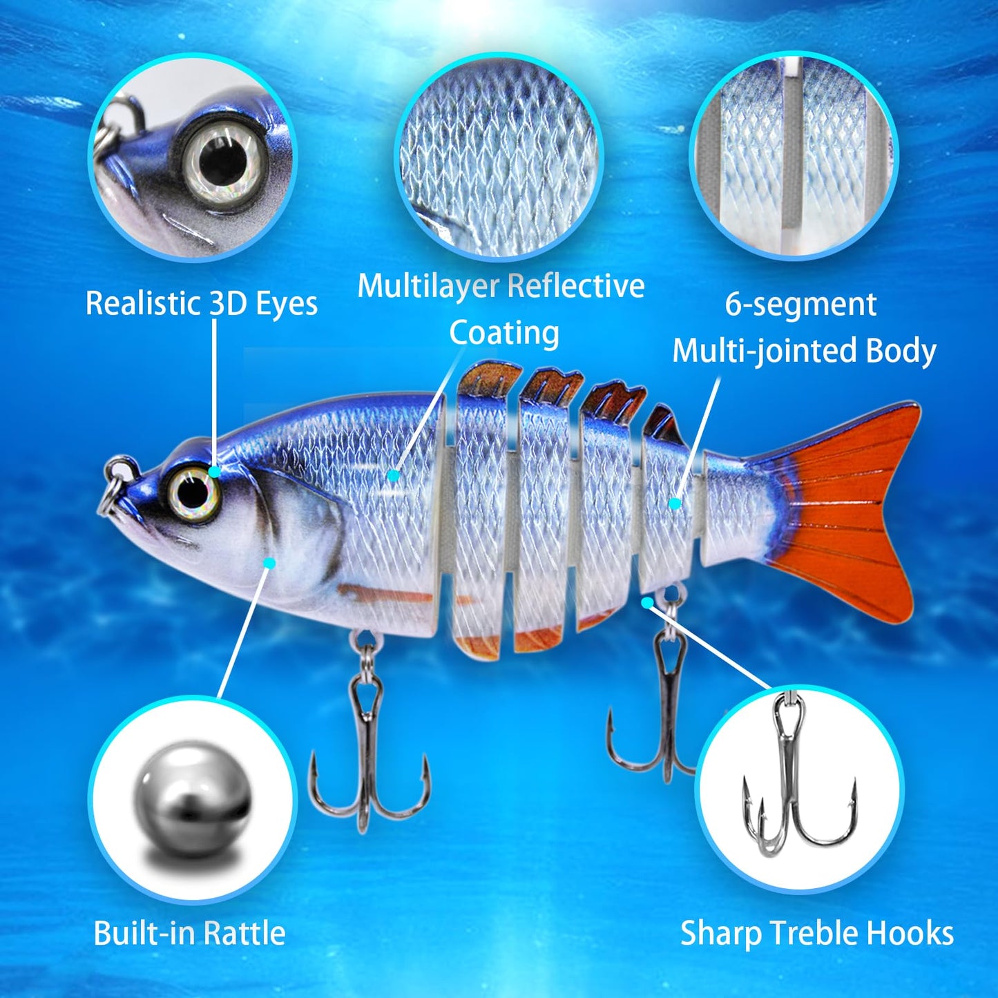 SHINETAO 3 Pcs Multi Jointed Swimbait for Bass & Other Freshwater & Saltwater Species - Slow Sinking Lure with Tackle Box - Must-Have Gear for Fishing Enthusiasts