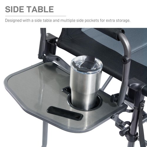 EVER ADVANCED Portable 30.7" Seat Height Tall Folding Camping Chair Directors Chair High Foldable Bar Stool with Side Table for Makeup Artist, Sports Event, Craft Show, Supports 350LBS Black Grey