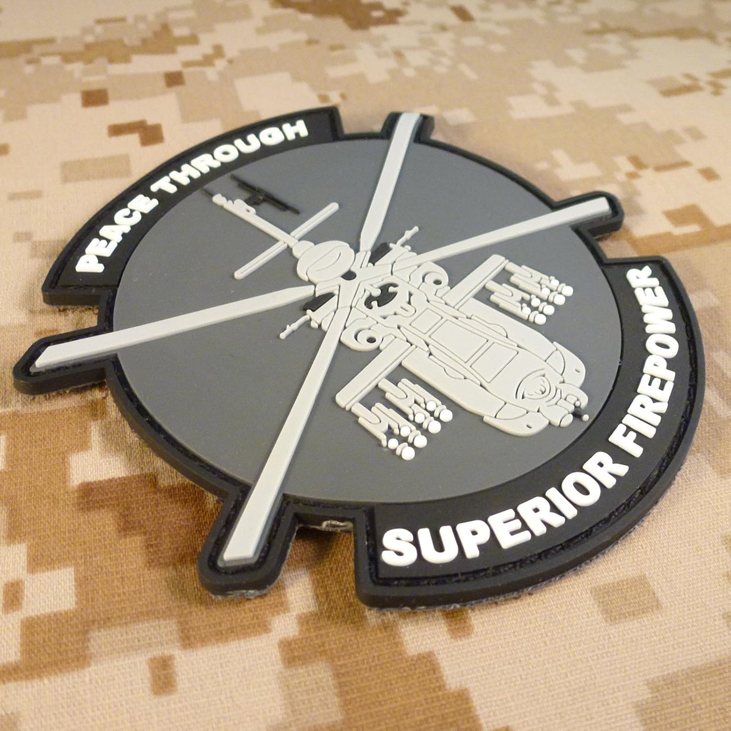 AH-64 Apache Helicopter PVC Patch [Black Grey White] Compatible with Velcro Patches for Backpacks,Hat Patches,PVC Patches,Patches for Caps,Plate Carrier Patches,Molle Patches,Patches for Hats