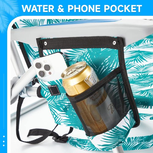 Canpsky 2 Pack Lightweight Portable Camping Beach Chair for Adults, Outdoor Lay Flat Folding Beach Chairs with 4 Positions, Backpack Beach Chair with Towel Bar, Cooler Pouch, Cup Holder, Green Leaves