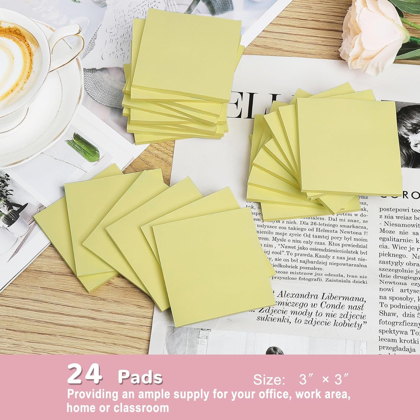 (24 Pack) Sticky Notes 3x3 in Yellow Sticky Pads, Strong Adhesive, Clean Removal, Recyclable, Self-Stick Note Pads Easy to Post for Home, Office, Notebook