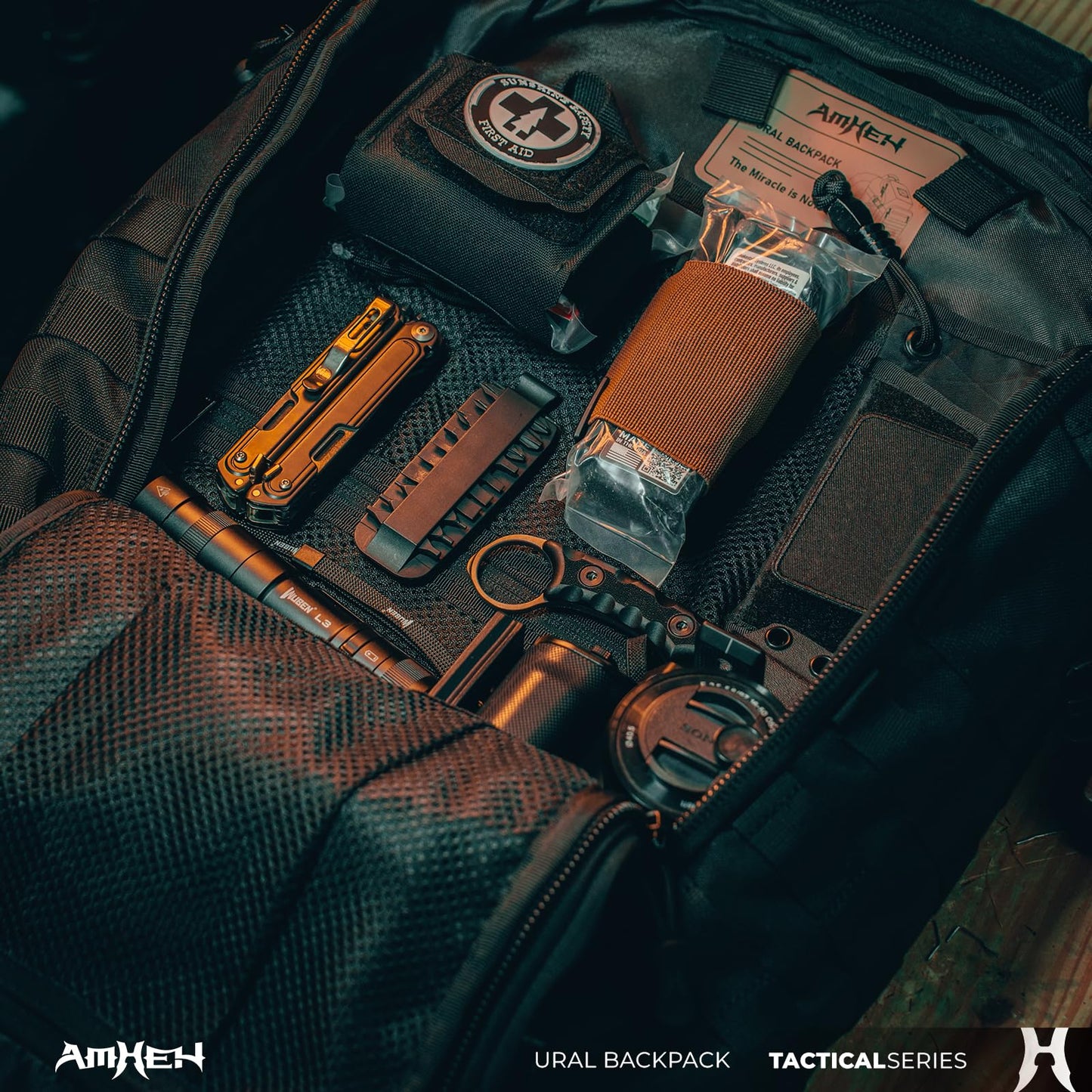 AMHEH 32L Military Tactical Backpack | Fit 17 Inch Laptop, Molle, EDC, Work, Hiking, Survival, Travel, Fit Most Men's Body (Black)