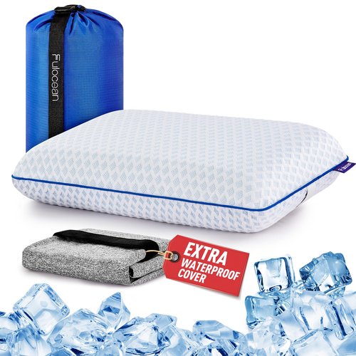 Travel & Camping Cooling Memory Foam Pillow for Backpacking &Airplanes &Beach, Medium Firm Small Camp Bed Pillow for Car Sleeping,Toddler, Breathable Washable Cover, Neck Support Portable Compressible