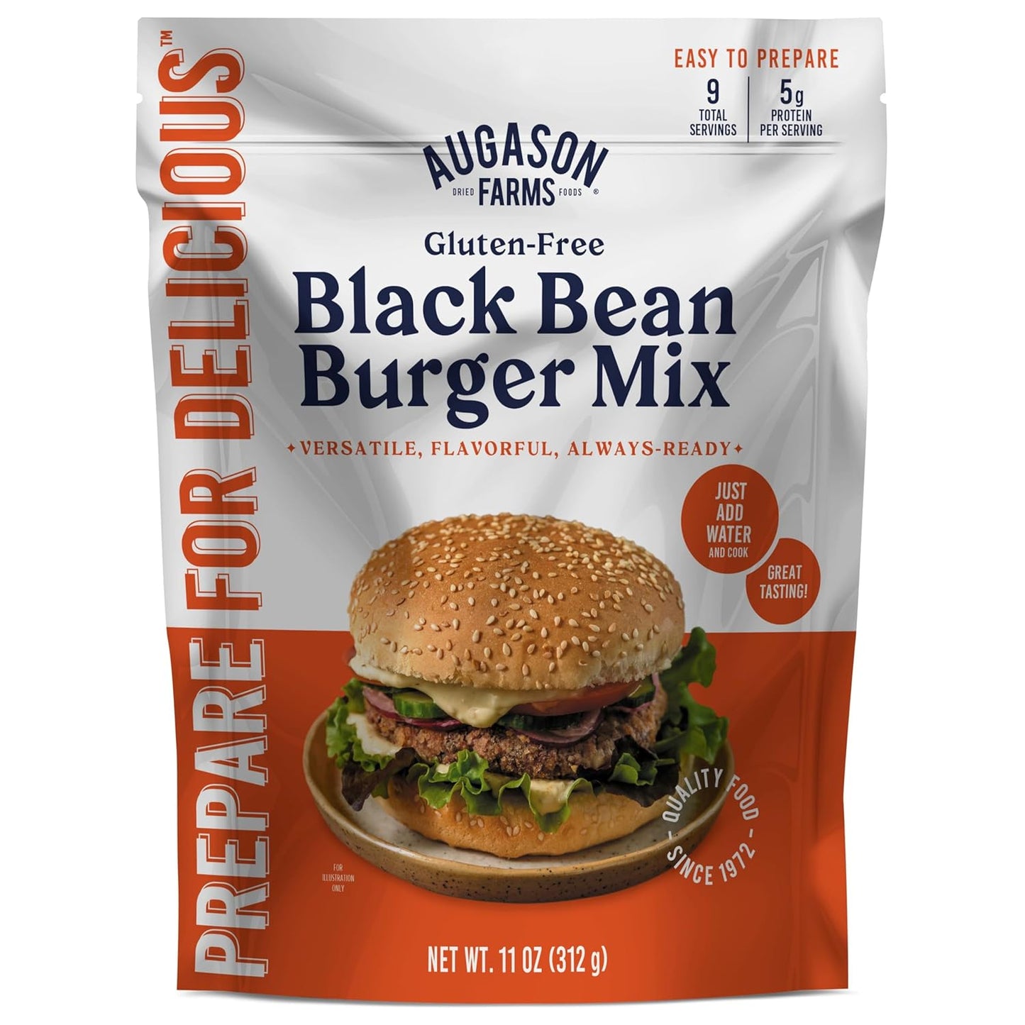 Augason Farms Black Bean Burger Mix 4-Gallon Pail, Certified Gluten Free, Emergency Food Supply, Everyday Meals, 215 Servings