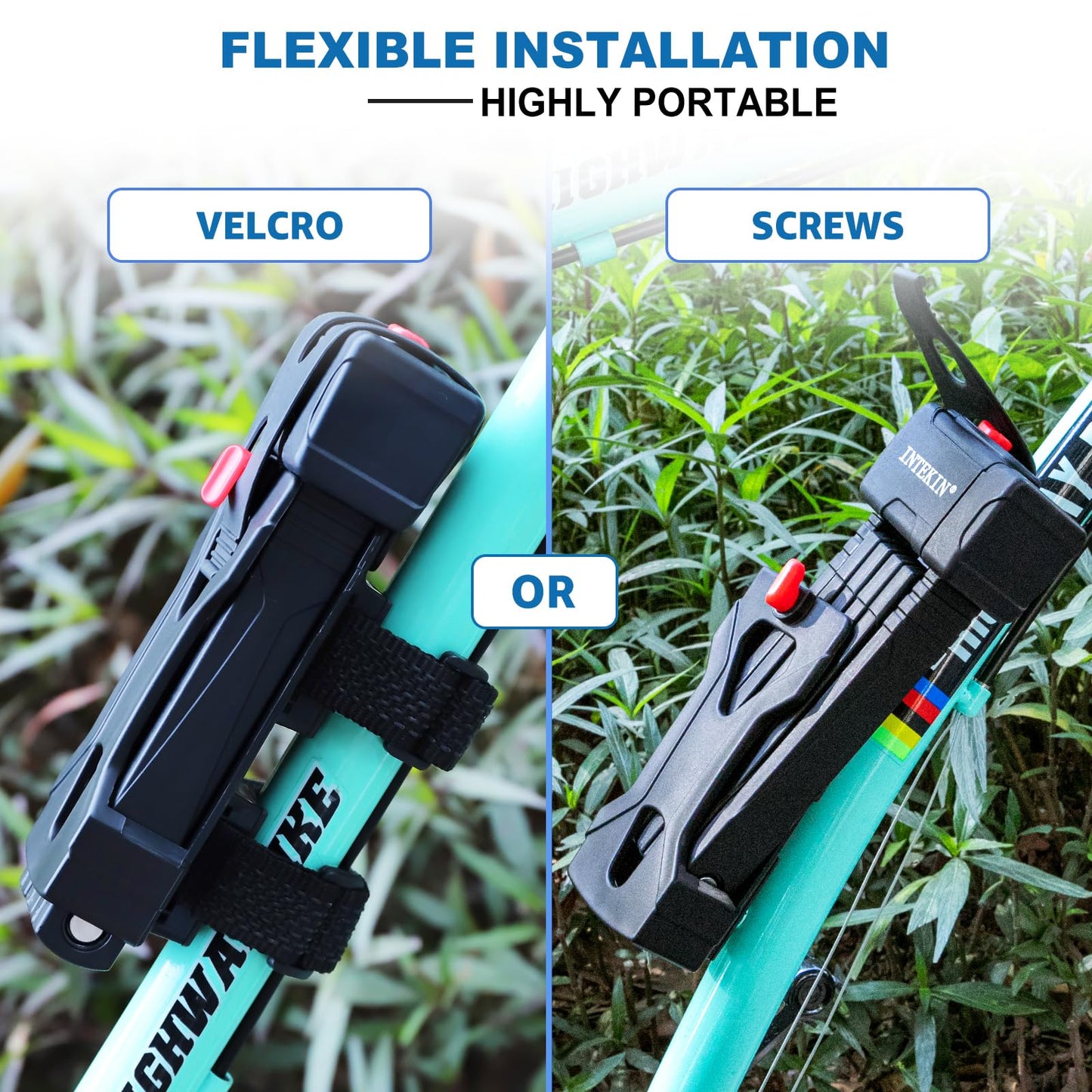 INTEKIN Compact Folding Bike Lock, Heavy Duty Bicycle Lock with 3 Keys and Mount, Lightweight Foldable Chain Locks for E-Bike, Motorcycles, Scooters - 75cm (30 in)
