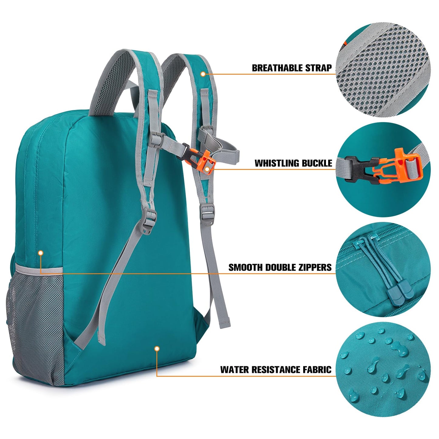 G4Free 30L Packable Lightweight Backpack for Hiking Travel, Foldable Daypack Water Resistant for Men Women(Peacock Blue)