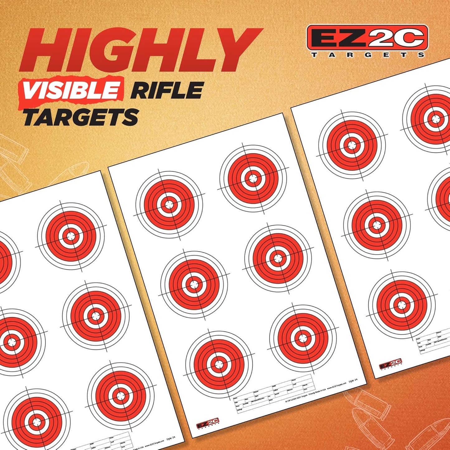 25, 50, 75 Yard Rifle Targets (25 Pack), Long Range Shooting Paper Targets (100 yd), Bullseye Target Style, High Visibility Firearms, Pistol, Airsoft and BB Gun Rifles Target 11" x 17"