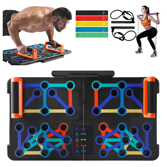 SQUATZ Portable Push Up Board - Push Up Bars Includes 5pcs. Resistance Bands and Pilates Rod - Work Out Equipment for Home Gym - Strength Training Equipment Handles - Weight Capacity: 1,102 lbs