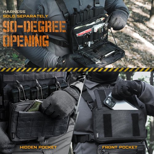 WYNEX Molle Admin Pouch of Kangaroo Style, Tactical Utility Tool Pouch with Mag/Zipper Strip Insert Modular EDC Medical Bag Organizer Attachment Patch Included