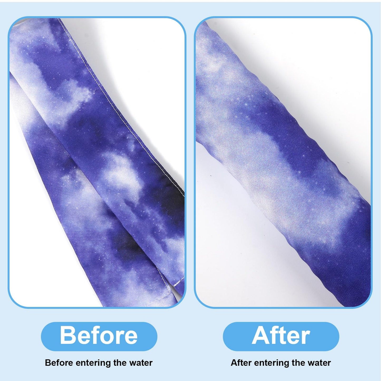 6pcs Cooling Neck Wraps, 24.8x1.97in Neck Cooler Bandanna with Button Neck Cooling Ice Pack Cool Scarf Neck Wrap for Walking Riding Outdoor Hot weather (Tie dye)