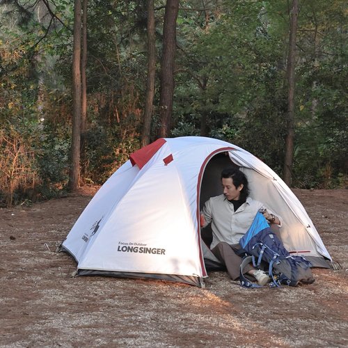 Longsinger Deer Series Lightweight Backpacking Tent, Waterproof 2 Person 3 Person Tent, Double Layer Easy Set up Ultralight Two Person Tent (White with Black PU)