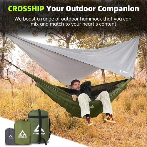 CROSSHIP Hammock Underquilt for Camping Hammock, Full Length Camping Quilt for Lightweight Soft Warm 3-4 Seasons 41-68°F, Great for Hiking Backpacking Traveling Beach (Hold Up to 500lbs)