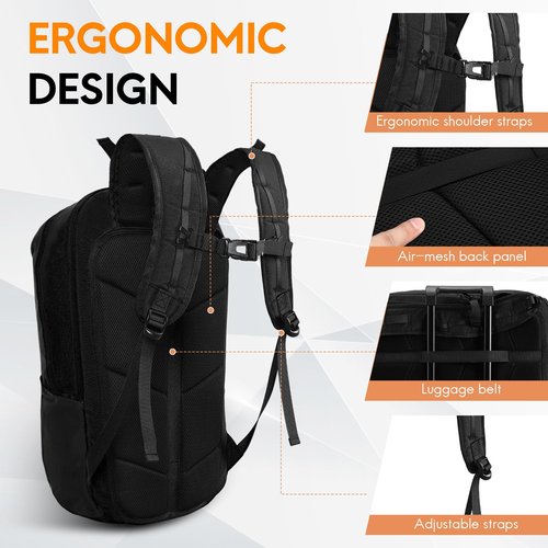 Haimont Small Travel Backpack Hiking Outdoor Everyday Daypack with 3 Compartments Men Women Water Resistant Bag for Casual,Commuter, Solid Black