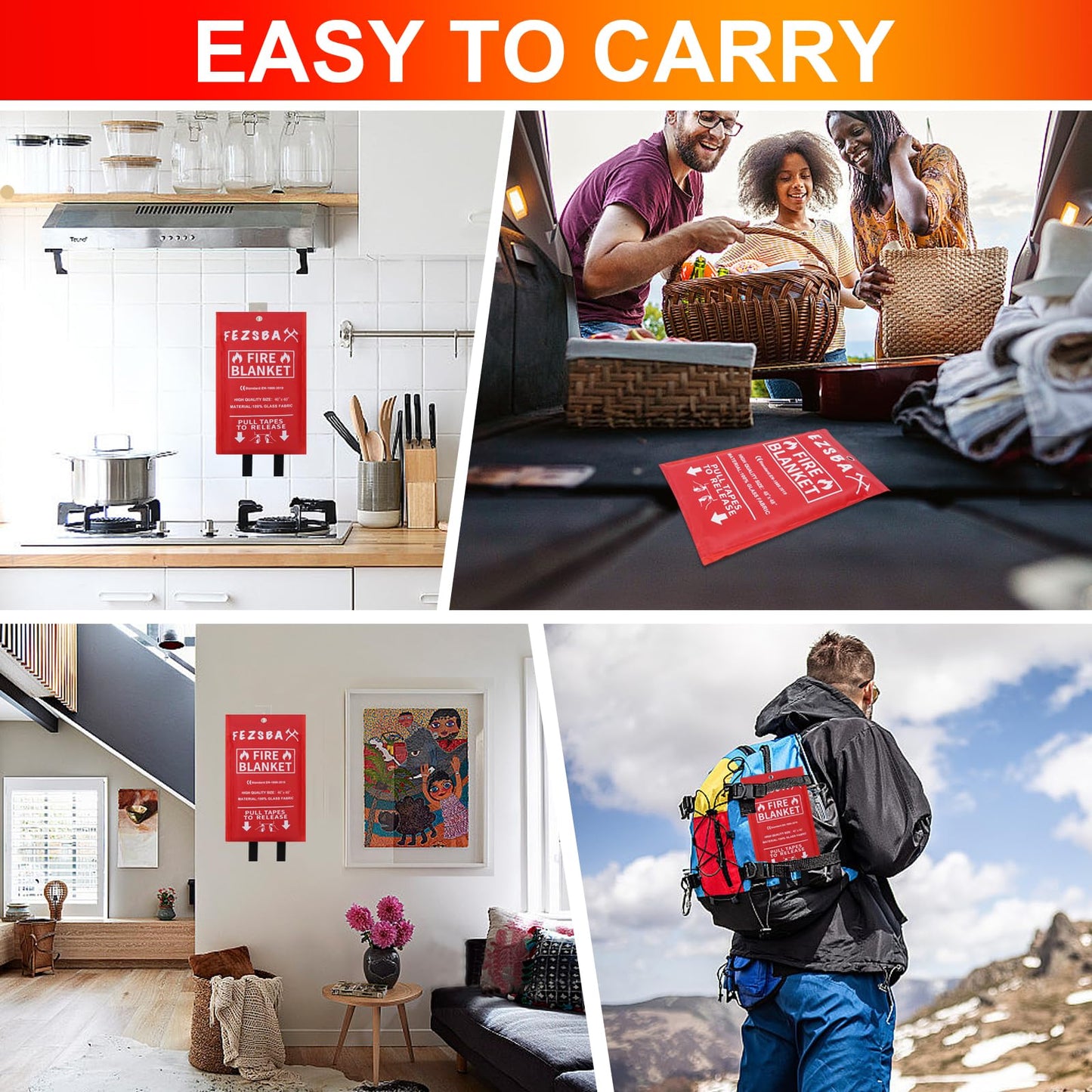 FezsbaX Emergency Fire Blankets,Fire Safety Blanket for Kitchen Home, Fire Supression Blanket Good for School Safety, Fireplace, and Camping,Hurricane Preparedness Items (8, Pack 40x40 inches)