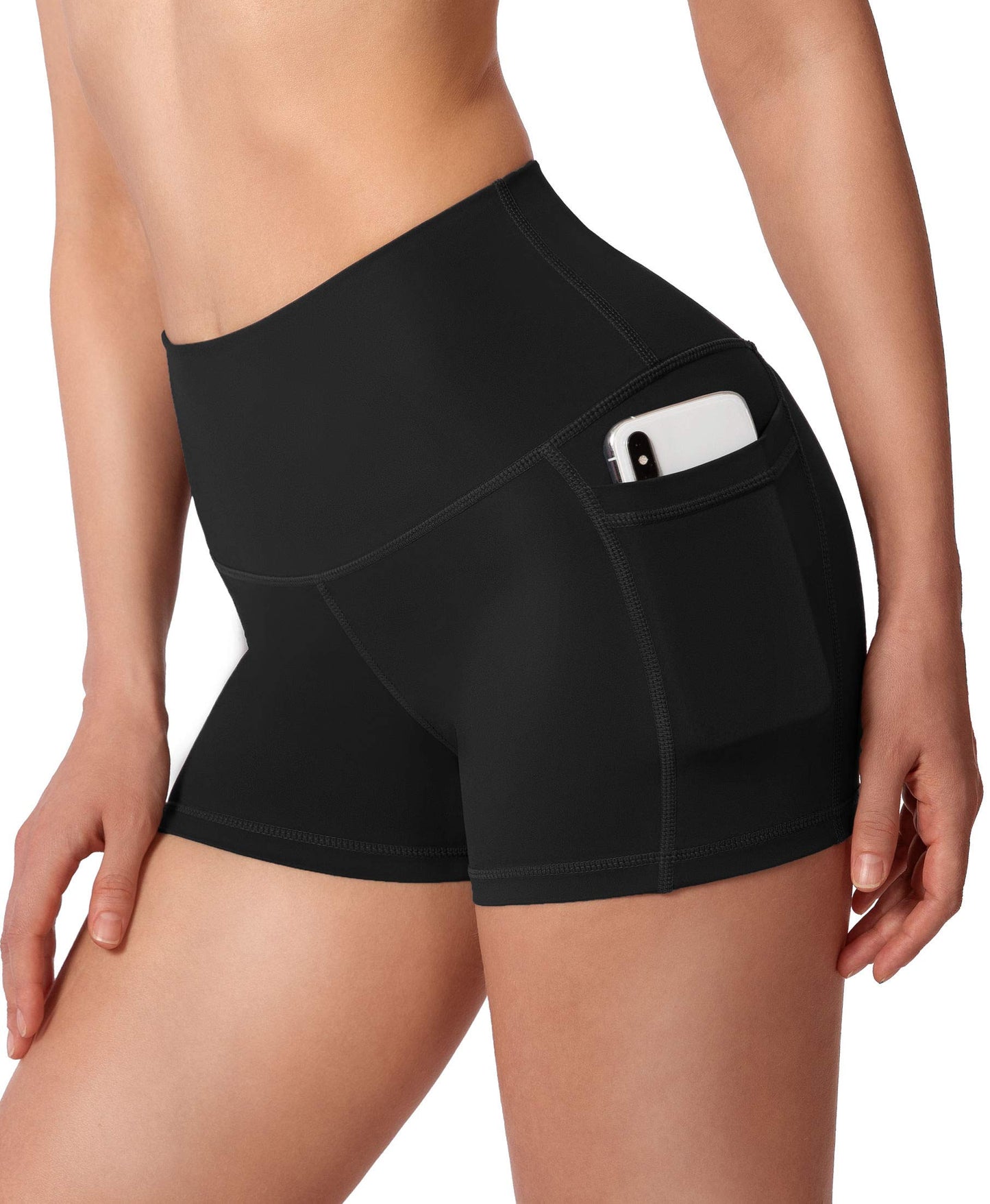 Soothfeel Women's High Waist Yoga Shorts with Side Pockets Tummy Control Running Gym Workout Biker Shorts for Women 5" /3"(3" Black, M)