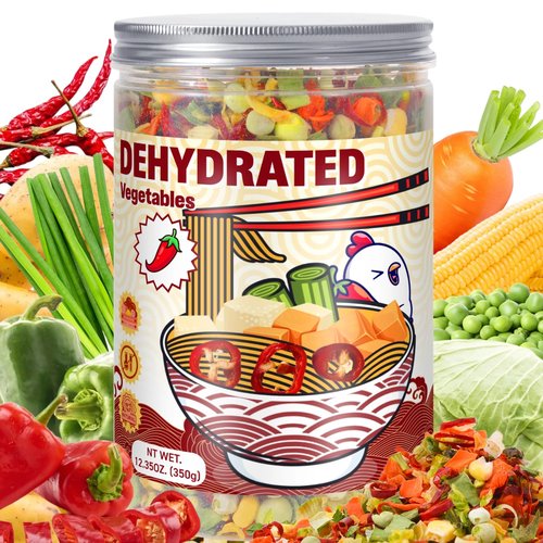 Dried Ramen Toppings Dehydrated Vegetables – 9 Mixed Vegetable Green & Red Bell Peppers, 12.35oz Natural Dried Veggie Flakes for Ramen Noodles, Camping Food Emergency Supply, Soups, Vegan