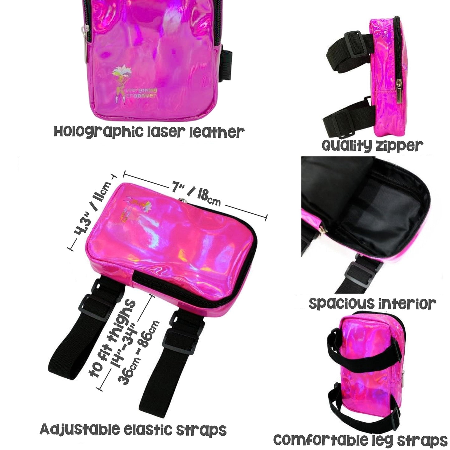 Holographic Thigh Bag | Leg Harness for Women | Outdoor Leg Pouch | Carnival Hiking Travel Fanny Pack with Adjustable Straps | Brown