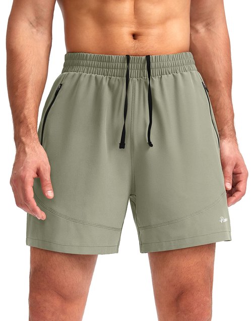 Pudolla Men's Running Shorts 5" Lightweight Gym Shorts for Men Workout Athletic Casual with Zipper Pockets(Grey Sage Medium)