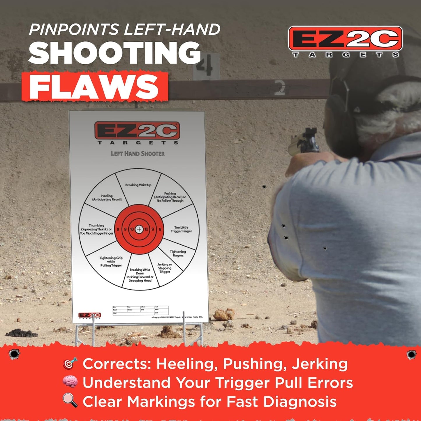 USA Made EZ2C Right Hand/Left Hand Shooting Range Diagnostic Training Paper Target 11"x17" Tear-Off Pad of 25