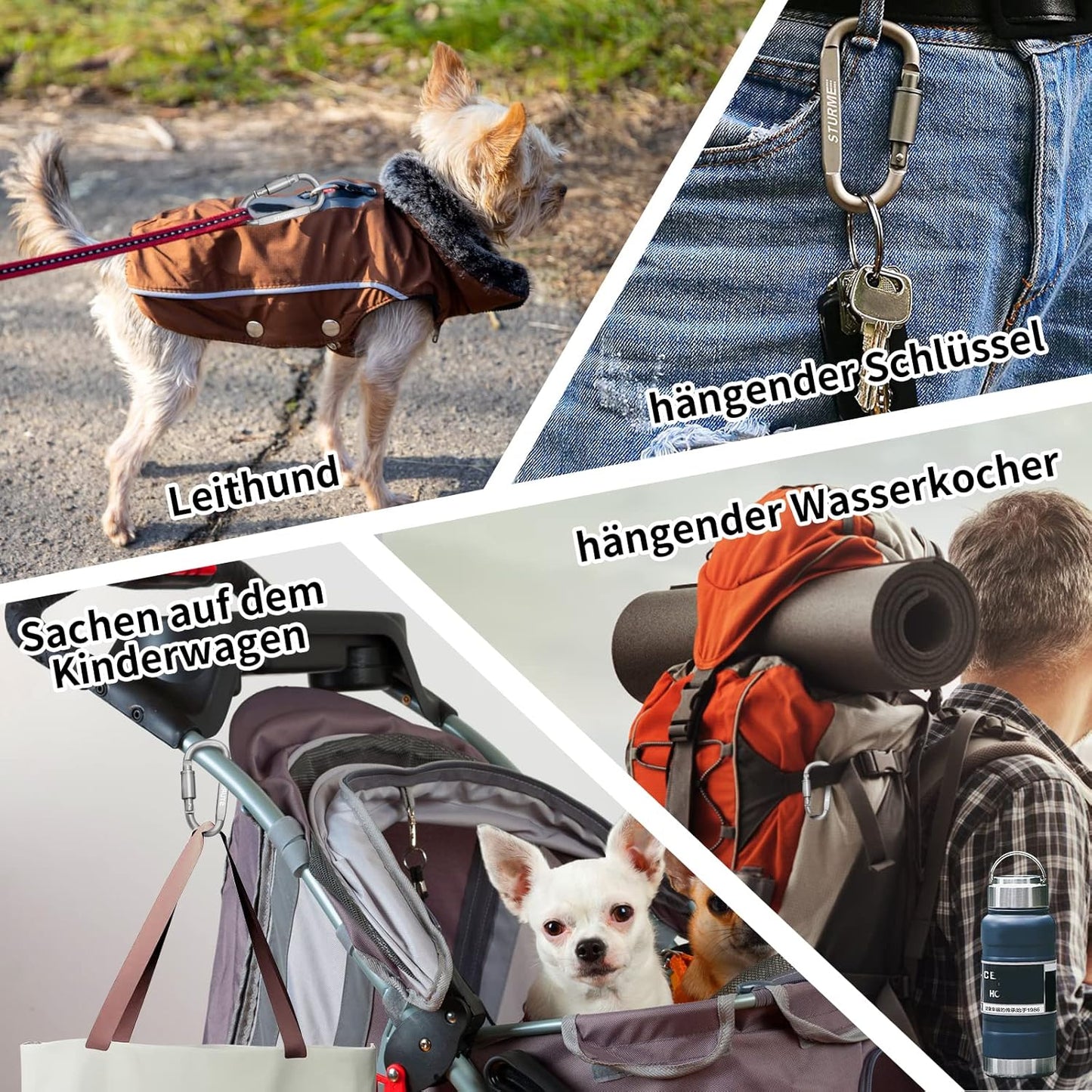 STURME Carabiner Clip Aluminum D-Ring Locking Durable Strong and Light Large Carabiners Clip Set for Outdoor Camping Screw Gate Lock Hooks Spring Link Improved Design Pack (9 Pack)