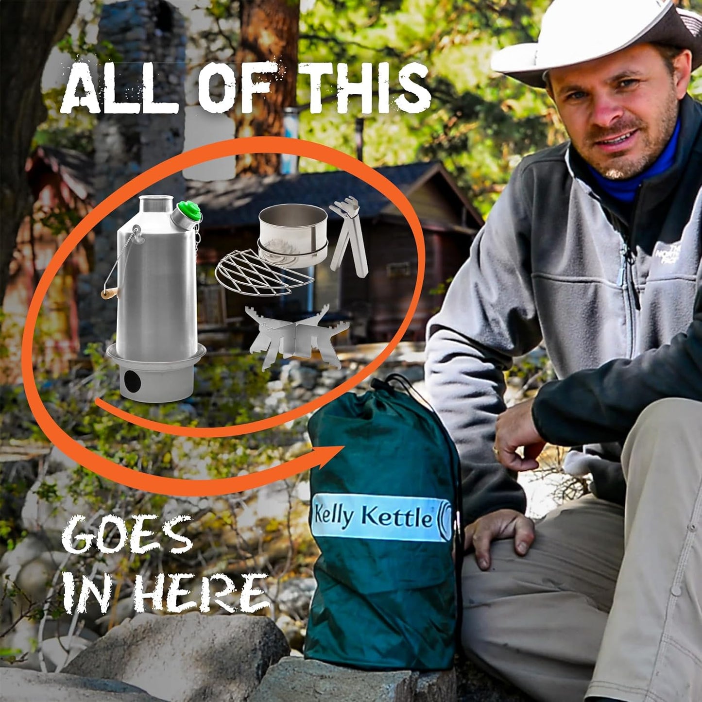 Kelly Kettle Base Camp Stainless Steel Basic Kit 54 oz.(1.6 LTR) Large Stainless Steel Camp Kettle, Lightweight Camping Kettle with Whistle, Camp Stove for Fishing, Hunting, Hiking, Survival Gear