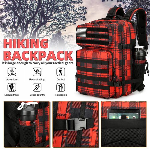 Lovelinks21 Military Tactical Backpack 35L Backpacks Tactical Travel Assault pack Hiking Rucksack Outdoor Camping Hiking daypacks (Red box)