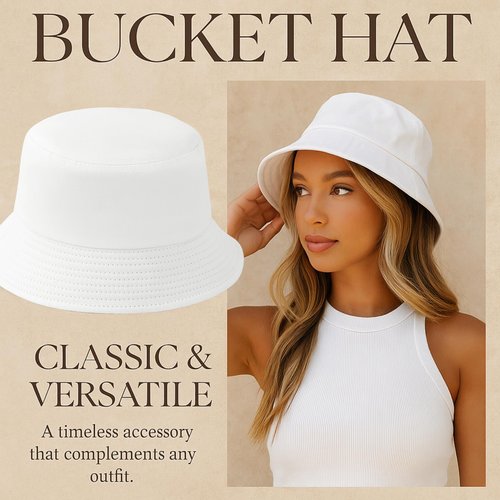 PODALOA 12 Pieces Bucket Hat Solid Color Summer Fishing Hats for Women Men Boys Girls UPF 50+(White)