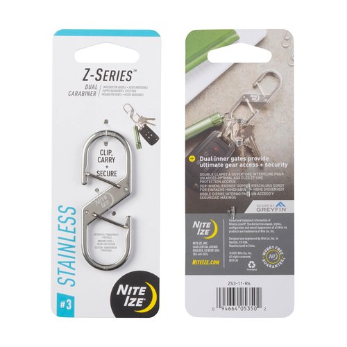 Nite Ize Z-Series Dual Carabiner - Heavy-Duty Carabiner Clips for Keys & Keychain Accessories - Key & Gear Organizer Dual Carabiner Clips - Size 3 (4 Pack)